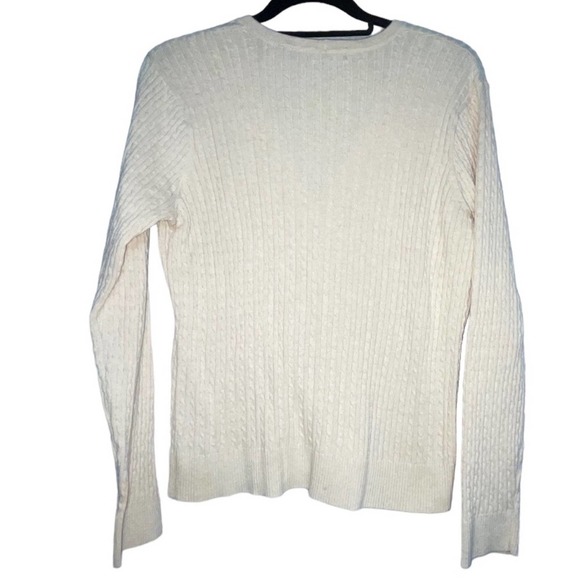 Jeanne Pierre Cream Argyle Cardigan XL | 100% Cotton V-Neck Sweater - Picture 4 of 5